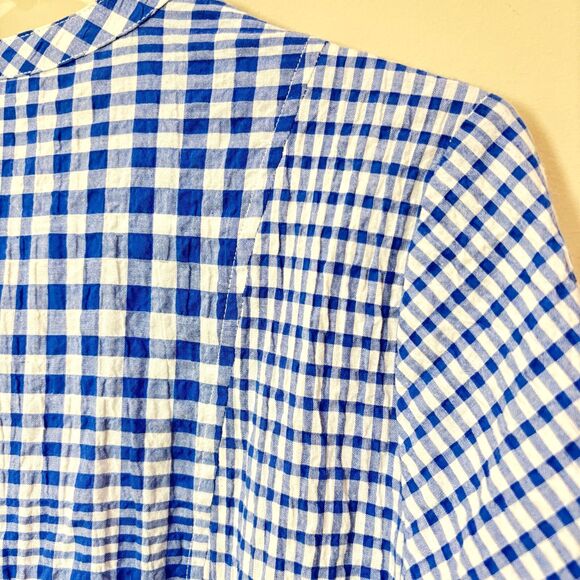 Habitat Gingham Top Women XS Blue White Check Seersucker Button Front Country - Picture 4 of 8